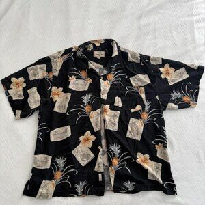 Jamaica Jaxx Silk Hawaiian Shirt Men' 2XL FLAWED Button Up Aloha Pineapple
